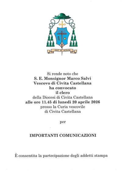 IMPORTANTI COMUNICAZIONI alle ore 11.45 di lunedì 20 aprile 2026